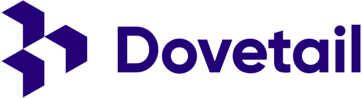Dovetail logo is purple and the icon is 3 shadow boxes